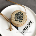 Round rattan bag trendy handwoven phone bags meticulously straw bag for dating travelling with strong leather